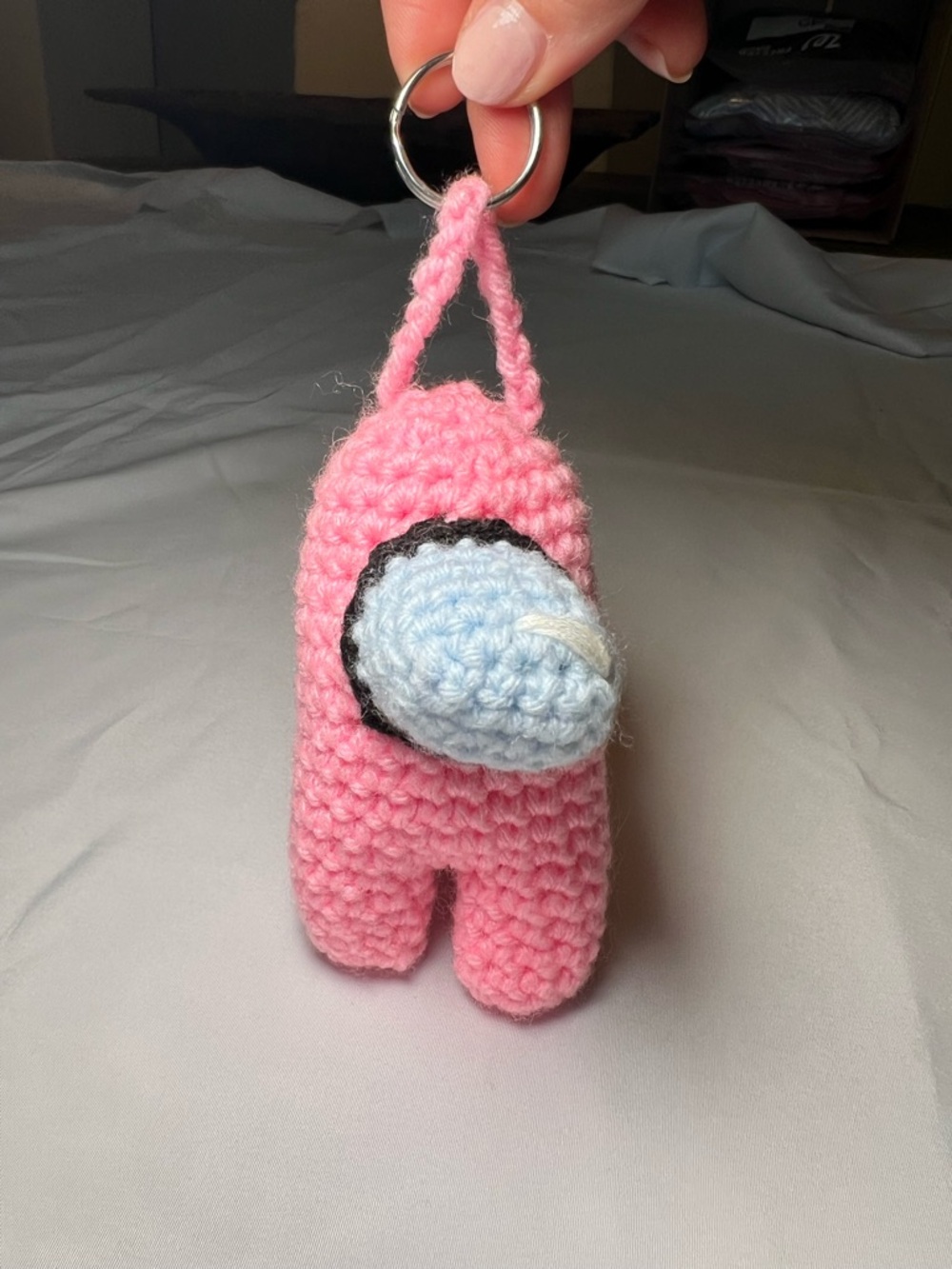 Handmade Pink Crochet Among Us Keychain